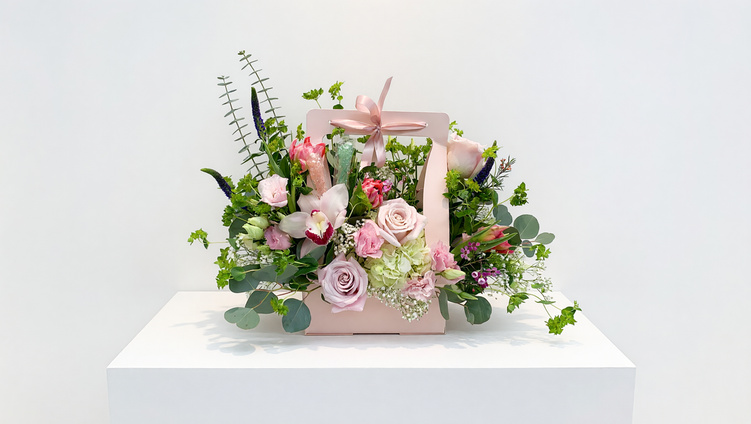 Arrangement de boîte rose